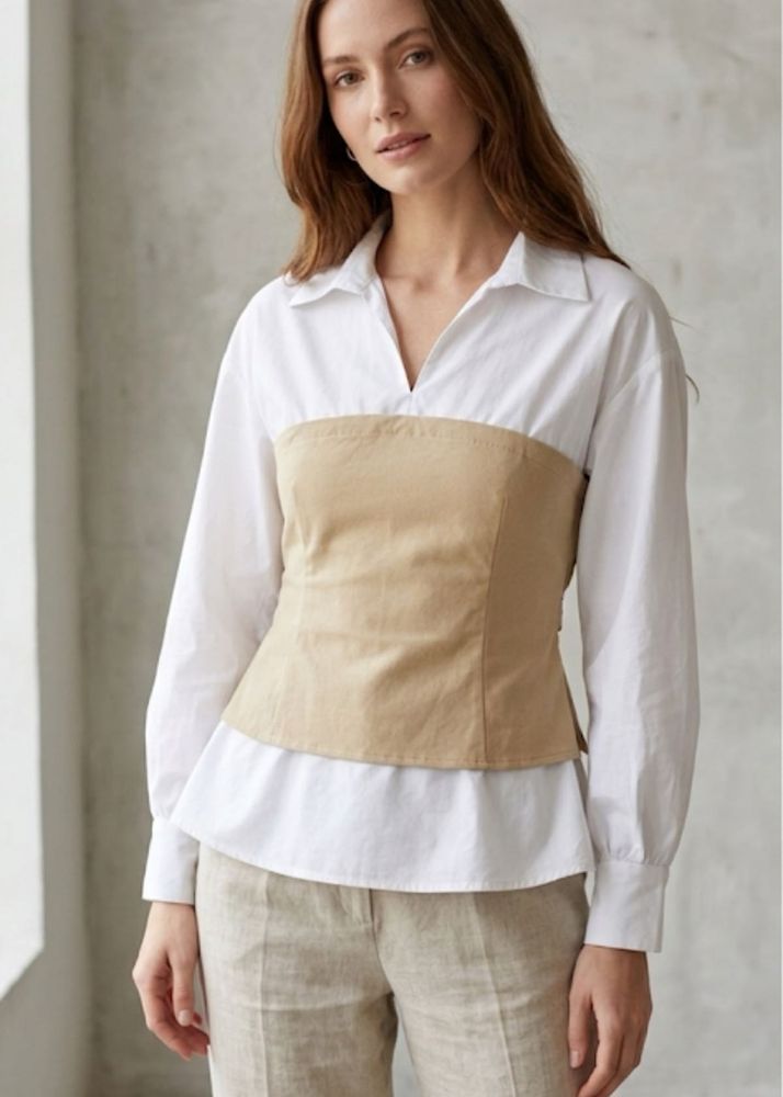 Colorblock Collared Long Sleeve Top