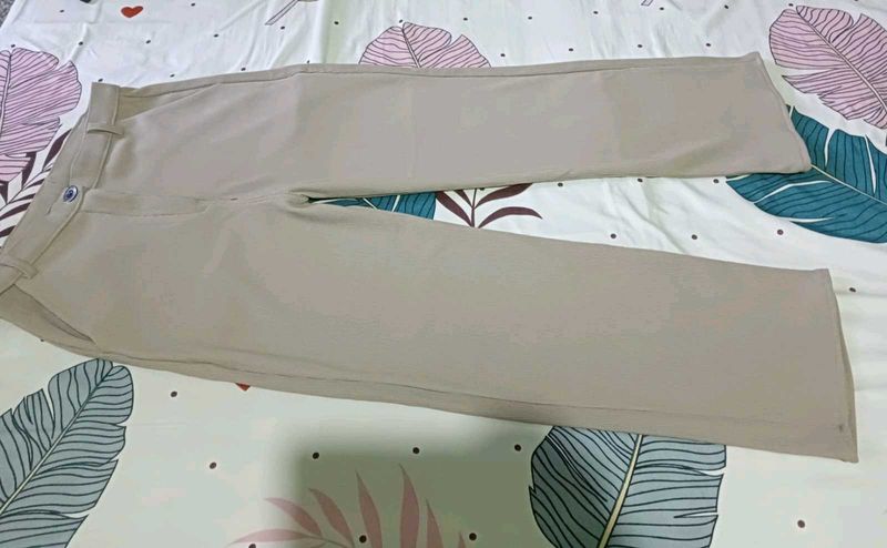 Beige Straight Leg Trousers