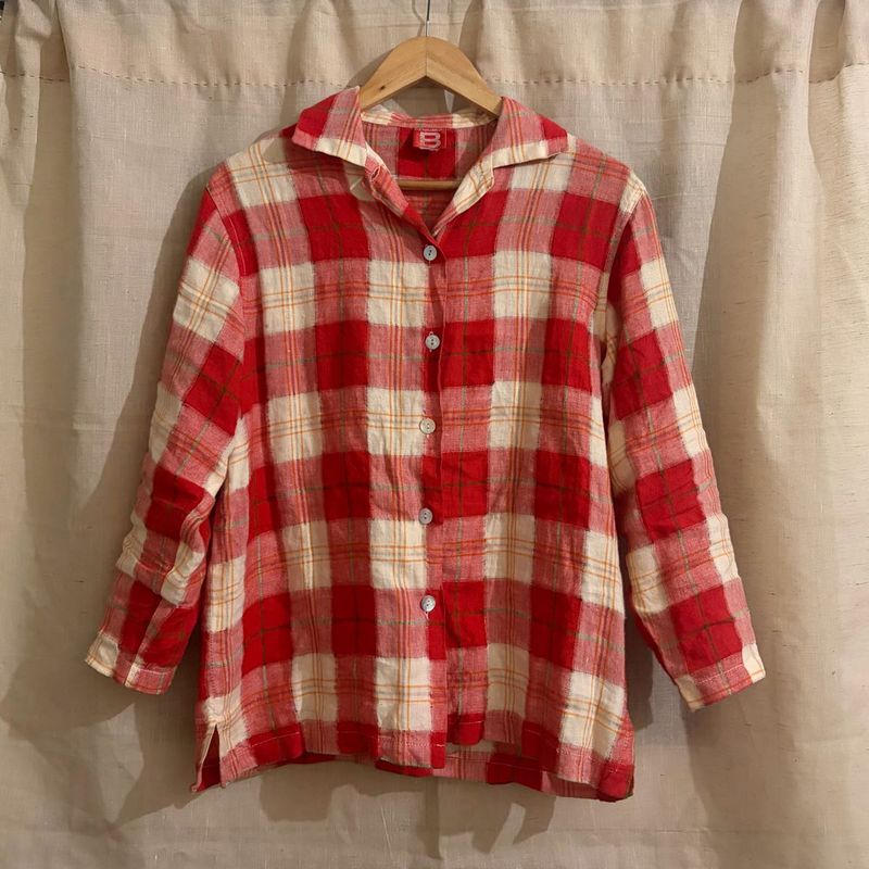 Red Plaid Button-Up Shirt