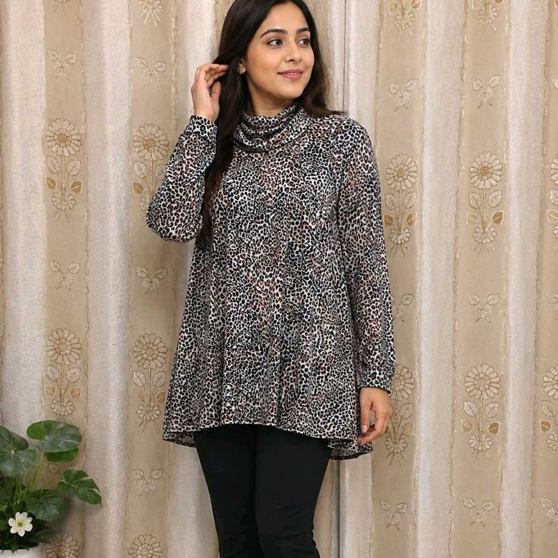 Stylish Leopard Print Tunic Top