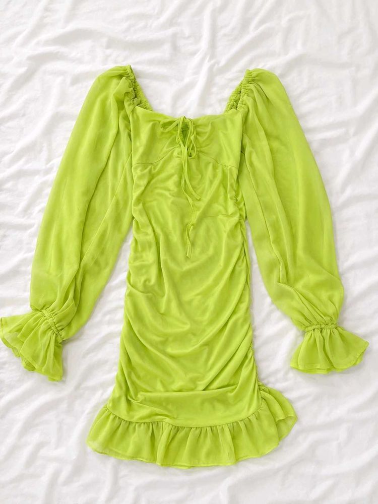 Urbanic Green Ruffled Bodycon Dress