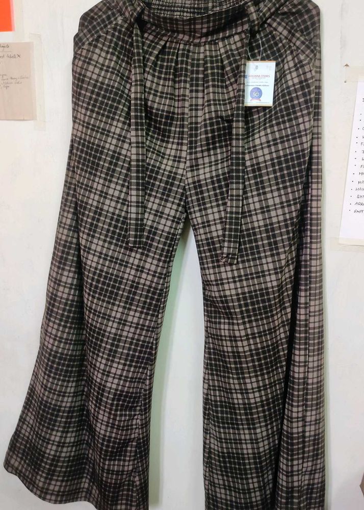Plaid Wide Leg Pants with Belt