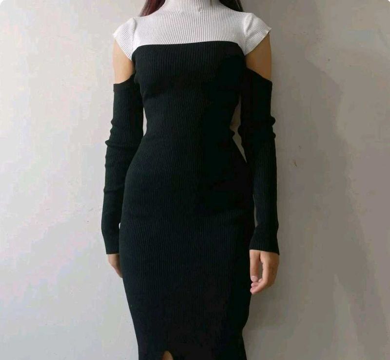 Chic Two-Tone Ribbed Bodycon Dress
