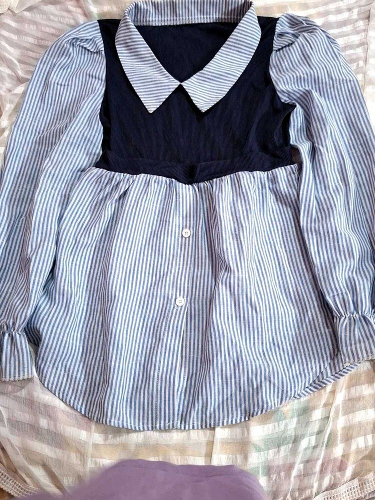 short frock like top blue and white color