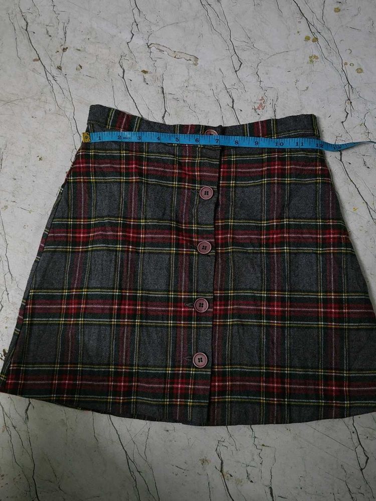 Plaid Button-Front A-Line Mini Skirt