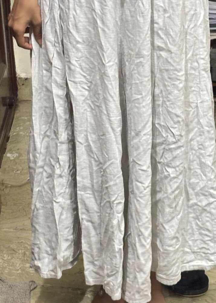 Elegant White Linen pant cum skirt