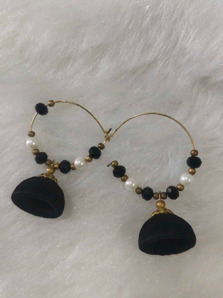 Elegant Black Tassel Hoop Earrings