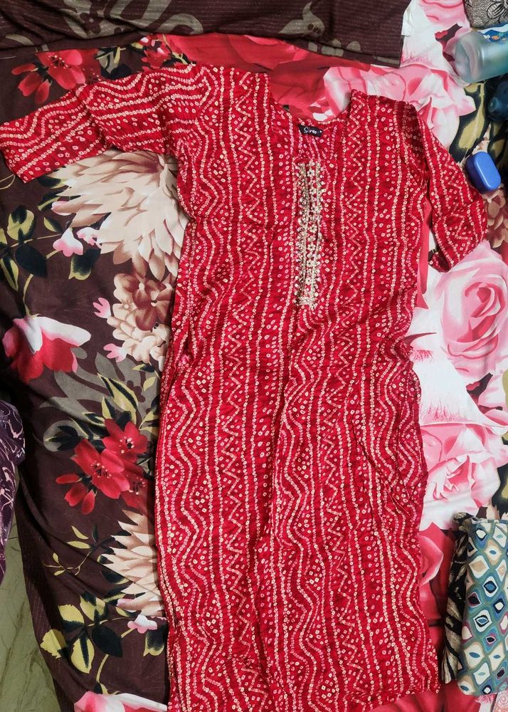 Red Bandhni Kurta