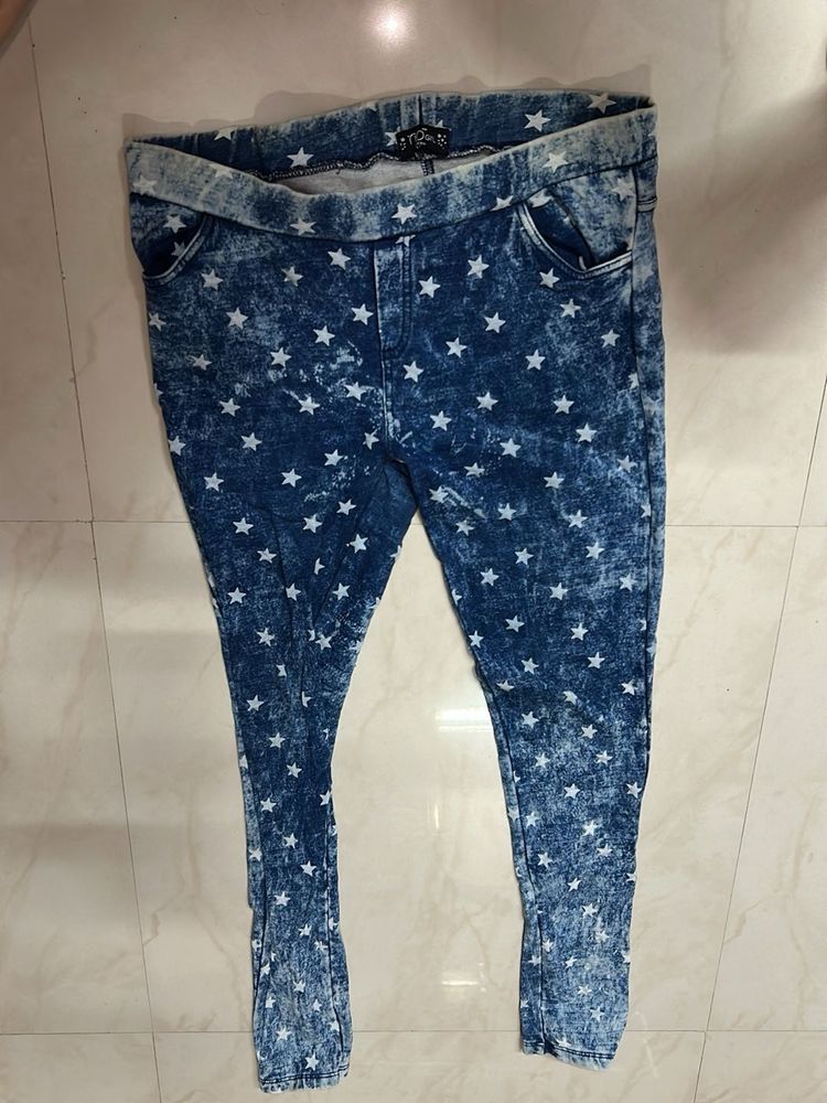 Blue Star Print Acid Wash Jeans