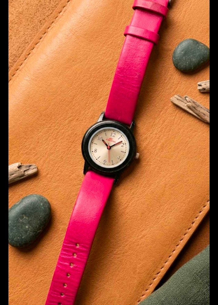 Hot Pink Leather Strap Watch