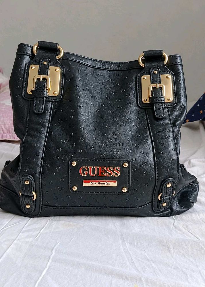 Authentic Guess Black Ostrich Embossed bag