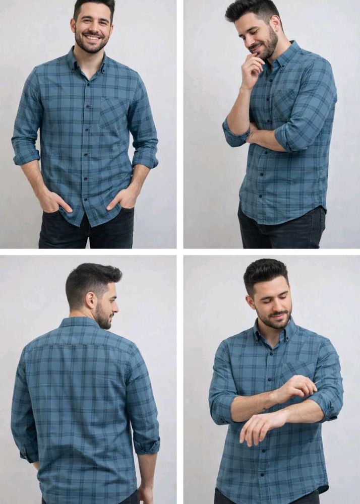 Men's Blue Plaid Button-Down Shirt