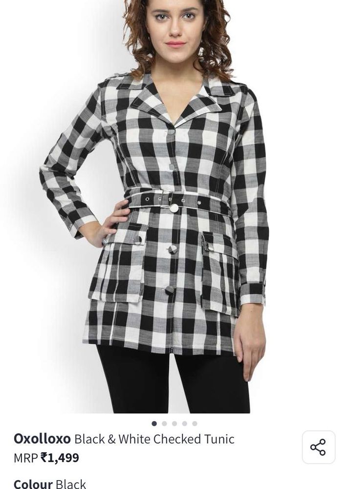 Black &amp; White Checked Tunic with Belt