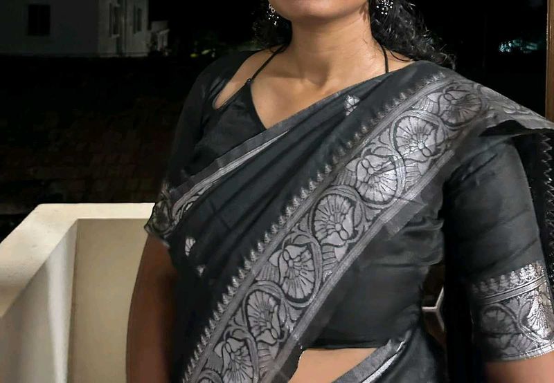 Elegant Black Saree with Silver Border