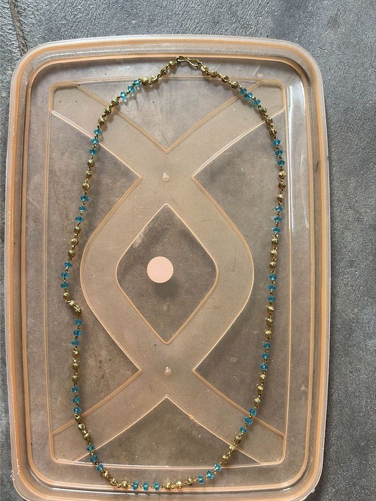 Gold &amp; Blue Beaded Necklace