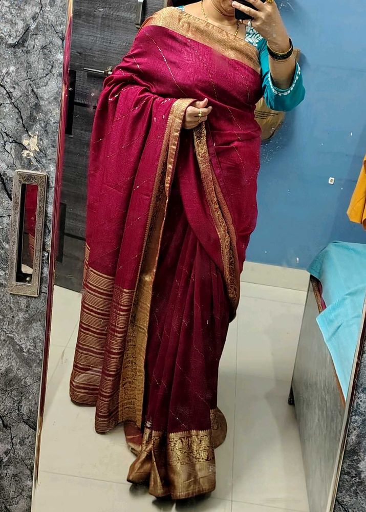 chiffon silk banarasi weaving saree with stone