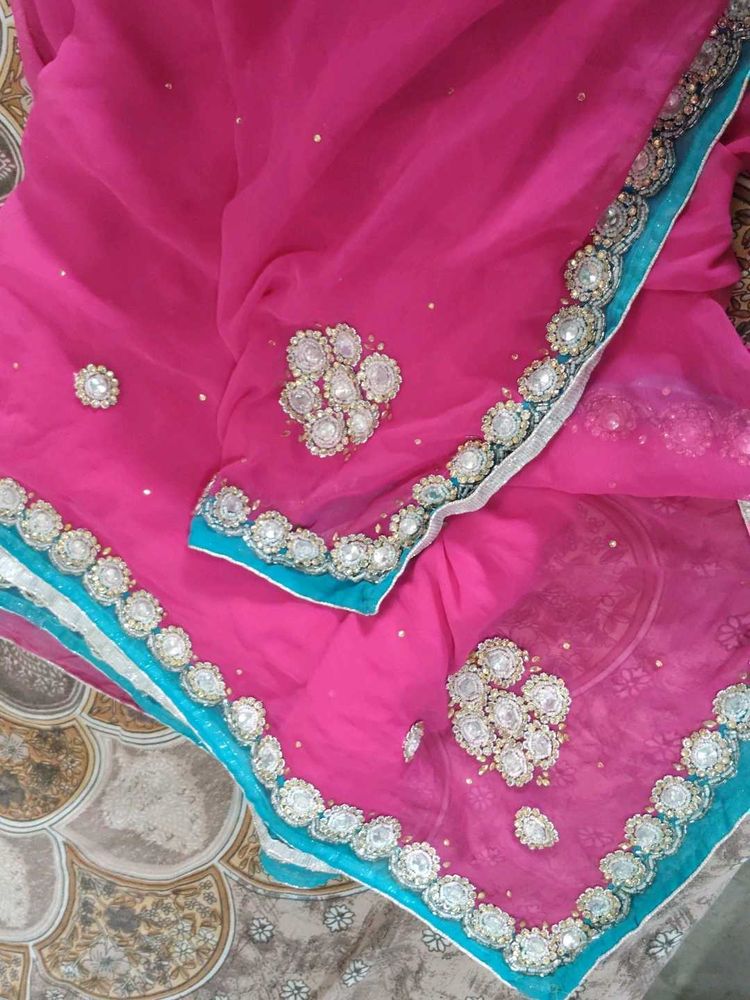 Stunning Pink Embroidered  handwork Saree