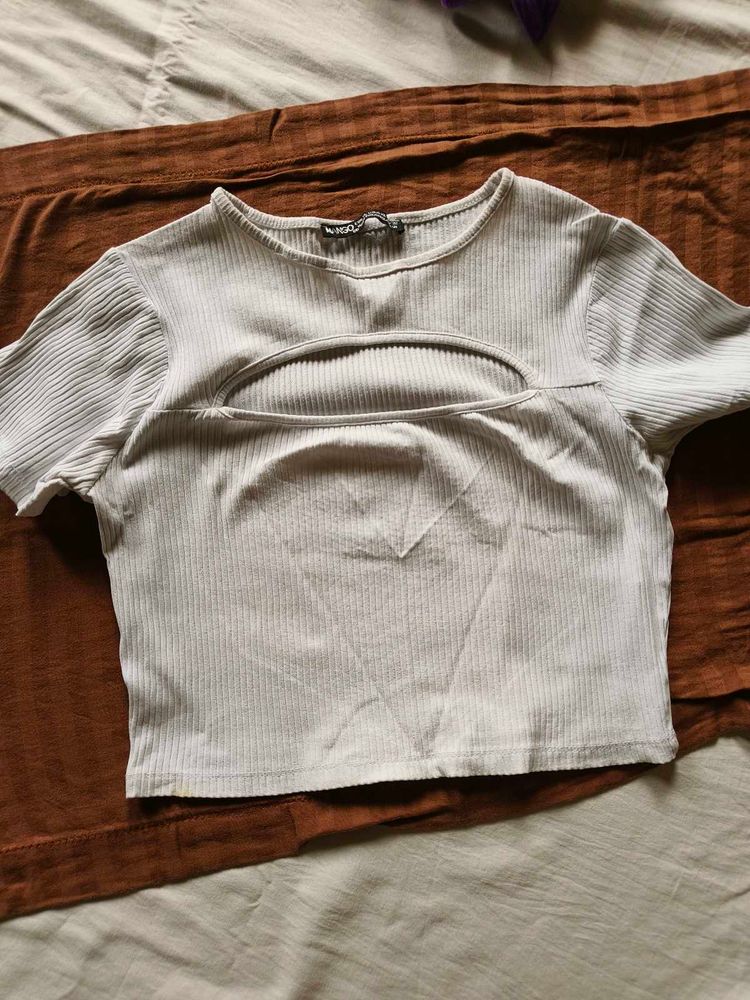 Ribbed Crop Top with Cutout Detail