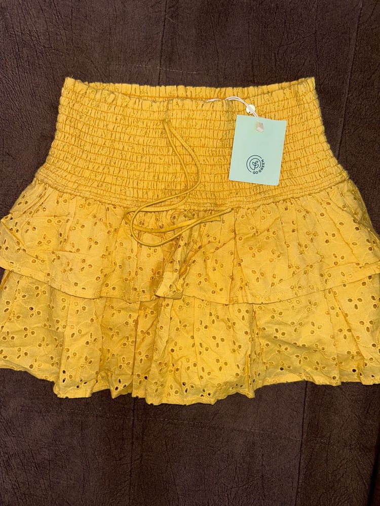 Yellow Eyelet Ruffle Mini Skort