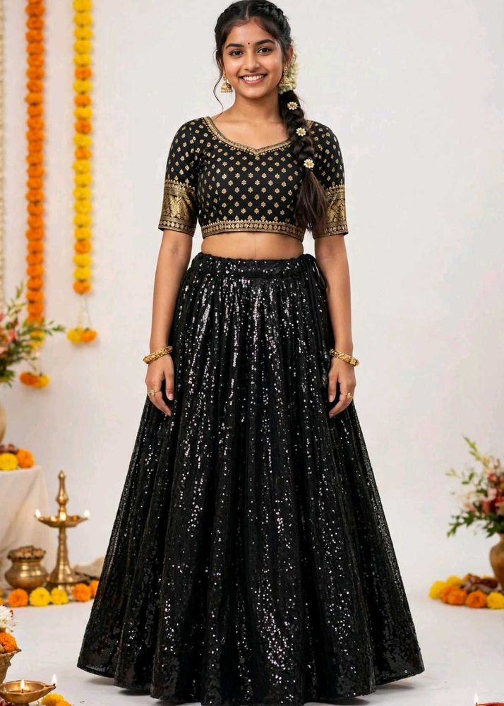 Stunning Black Sequined Lehenga Choli