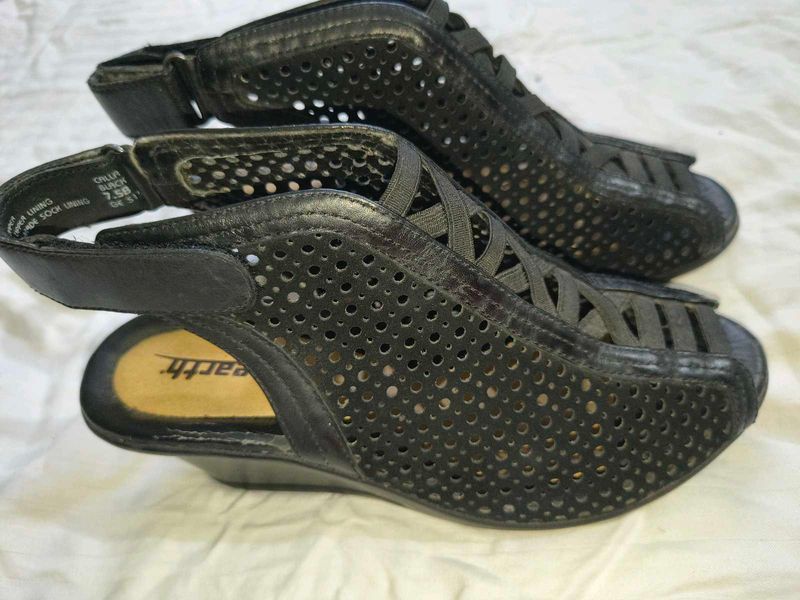 Black Perforated Wedge Sandals
