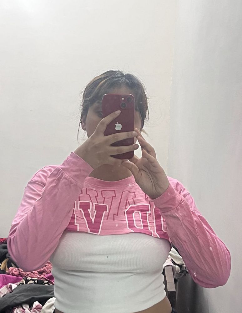 Pink Cropped Long Sleeve Top
