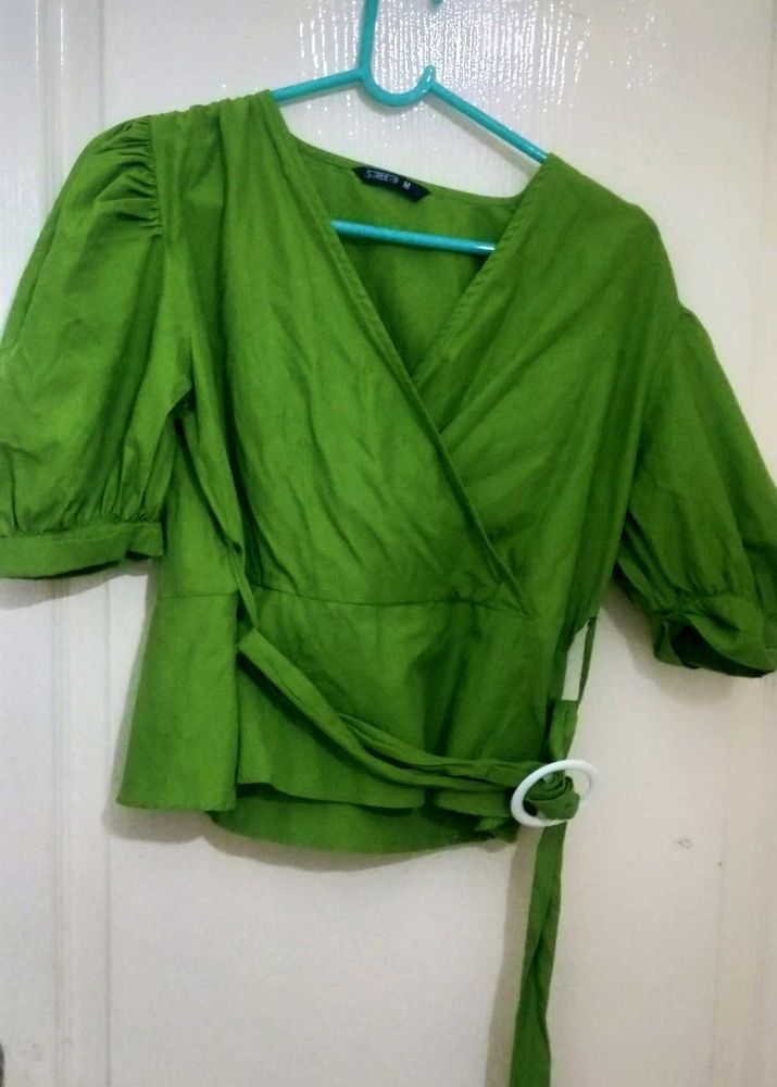 Green Wrap Style Top.Size 36 Inches