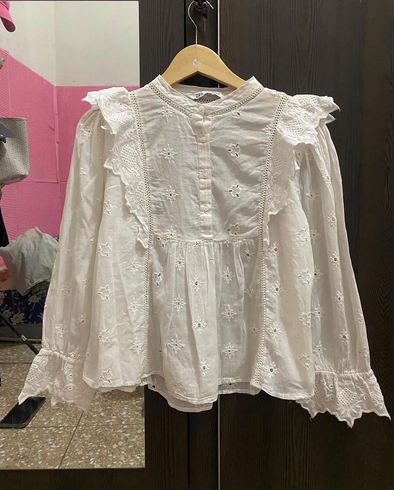 Elegant White Broderie Anglaise Top