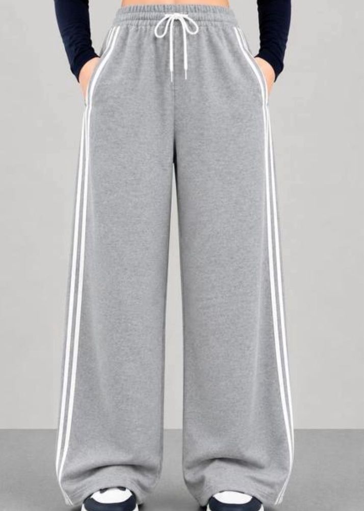 Grey Wide Leg Track Pants