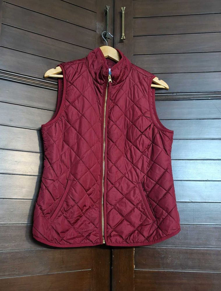 Old Navy Women Red Quilted Sleeveless Jacket