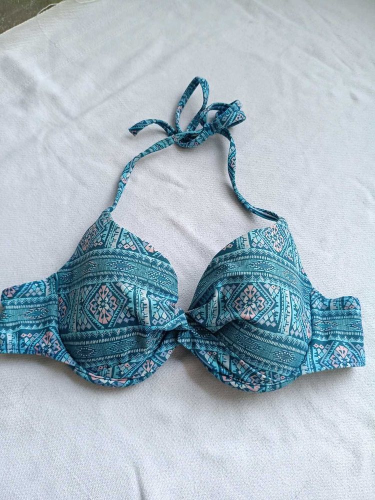 Teal Tribal Print Bikini Top