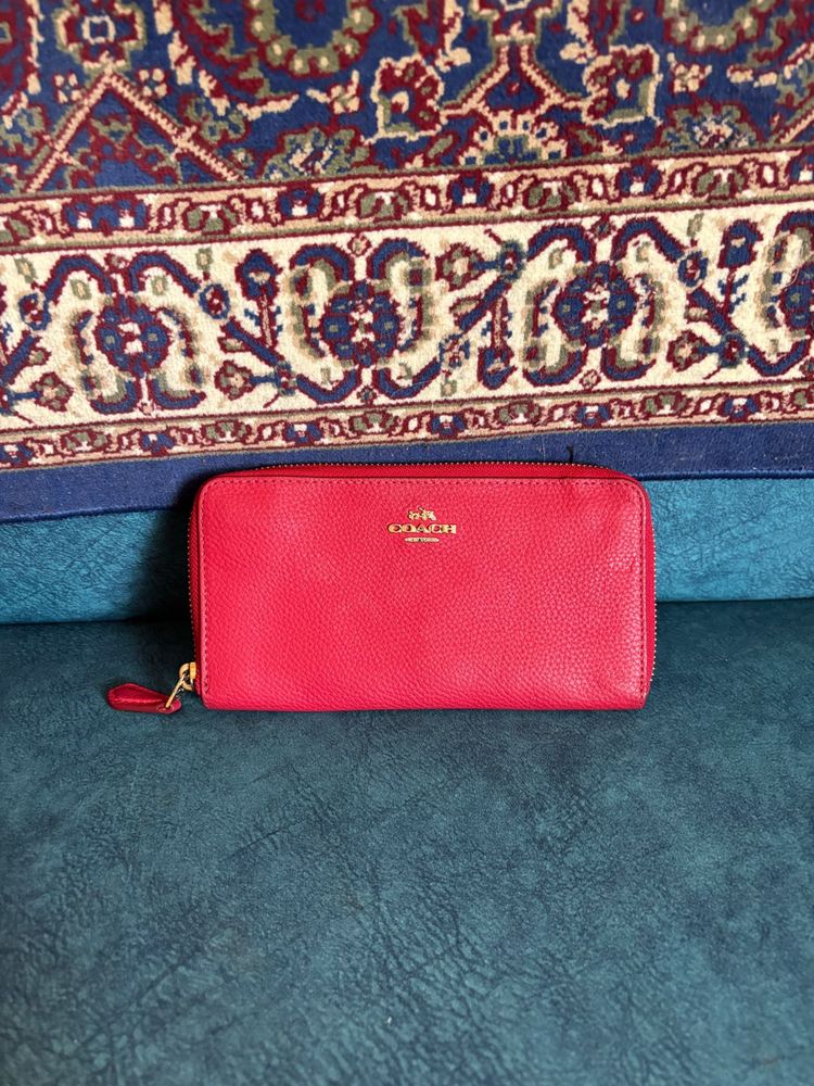 Coach Red Leather Zip Around Wallet
