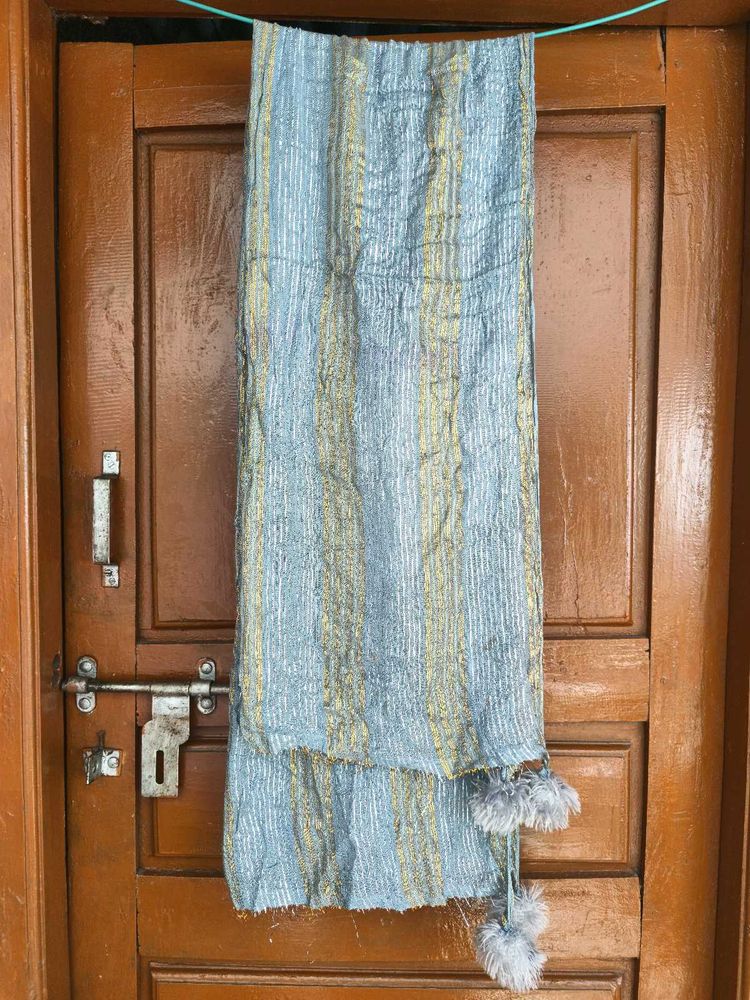 Blue Striped Scarf with Tassels