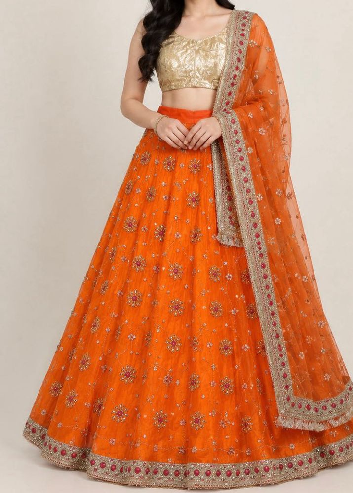 Vibrant Orange Embroidered Lehenga Choli