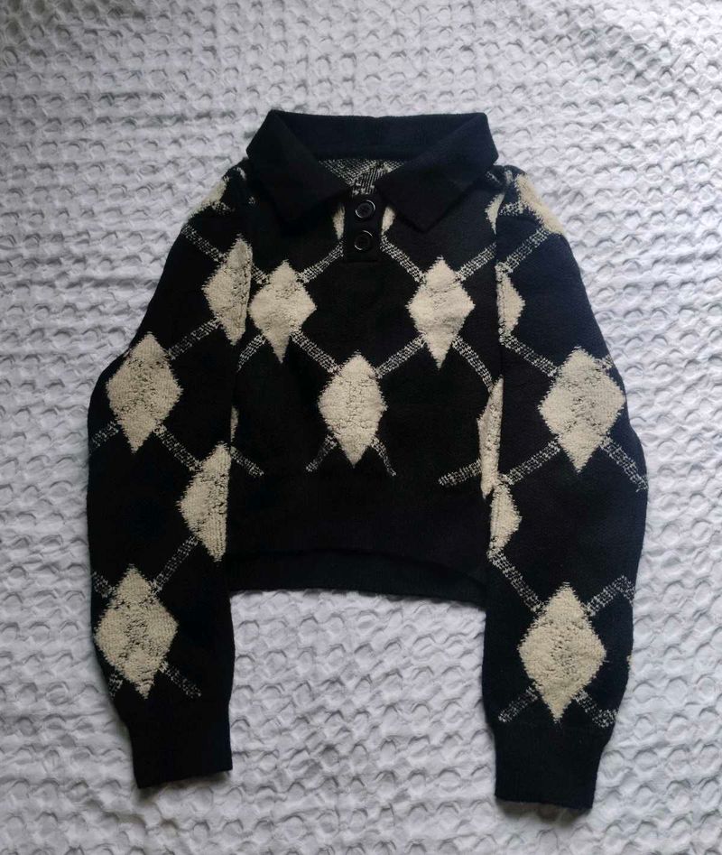 Argyle Knit Polo Sweater