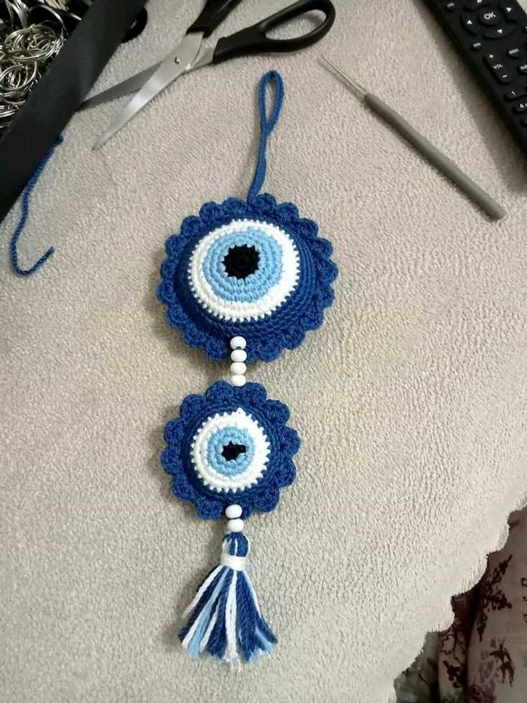 Handmade Crocheted Evil Eye Charm &amp; Decor