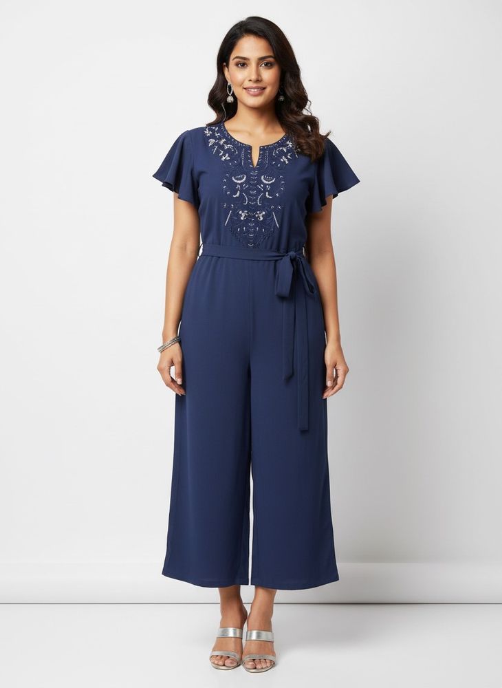 Elegant Navy Blue Embellished Jumpsuit
