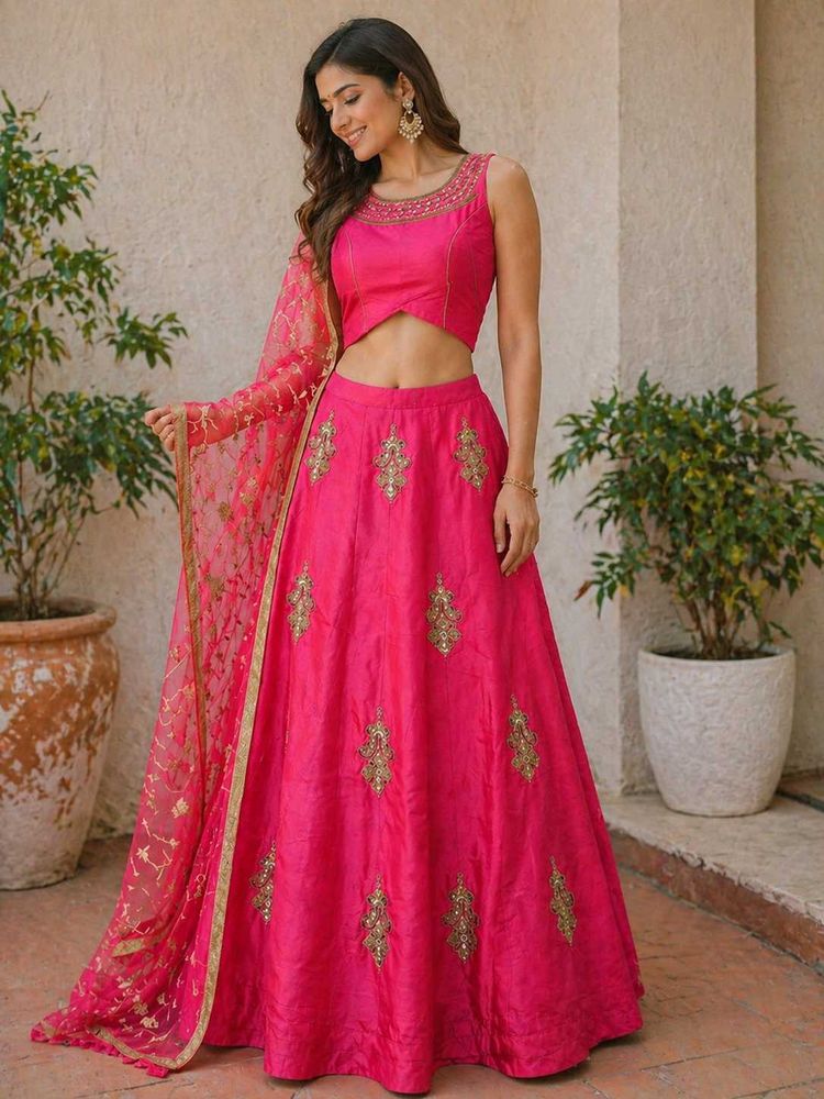 Stunning Pink Embroidered Lehenga Set