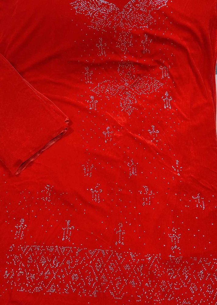 Red Velvet Ethnic Dress Material