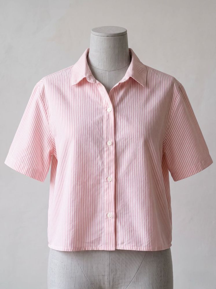 Pink Striped Short Sleeve Button-Up Top