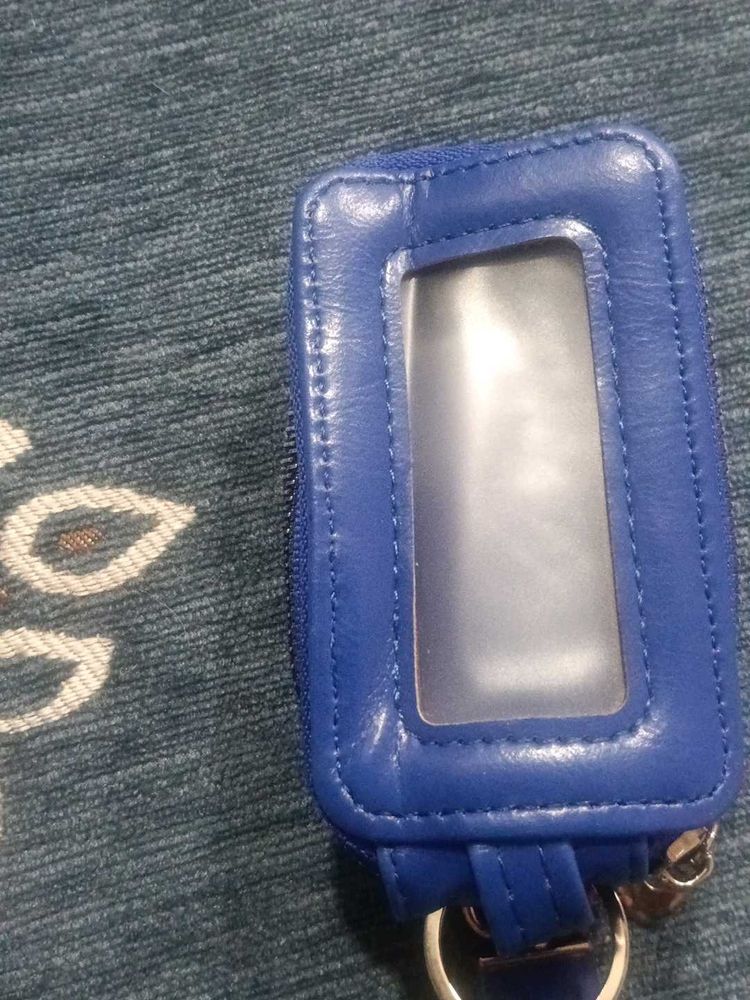 Blue Leather Keychain Pouch