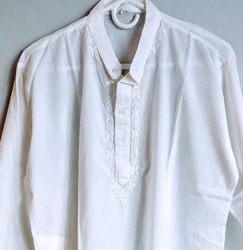 Pure cotton White Embroidered Kurta pajama set