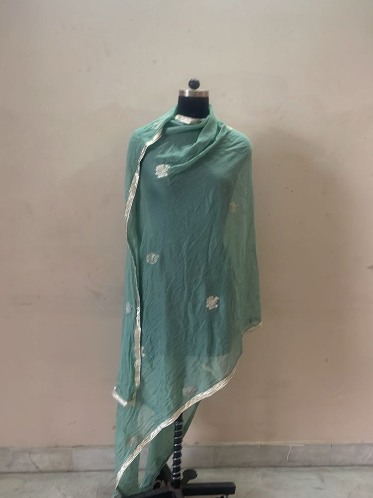 Elegant Teal Dupatta with Silver Border