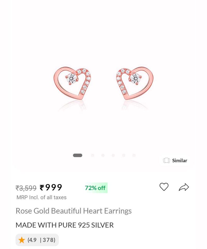 rose gold beautiful heart earring