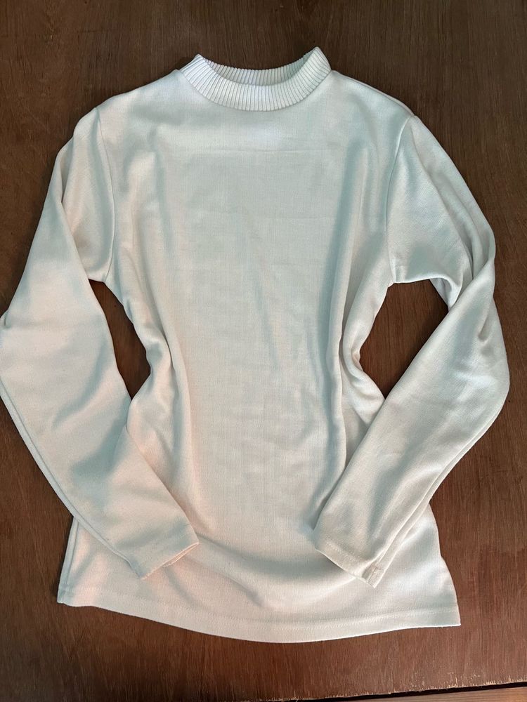 Cream Ribbed Mock Neck Long Sleeve Top