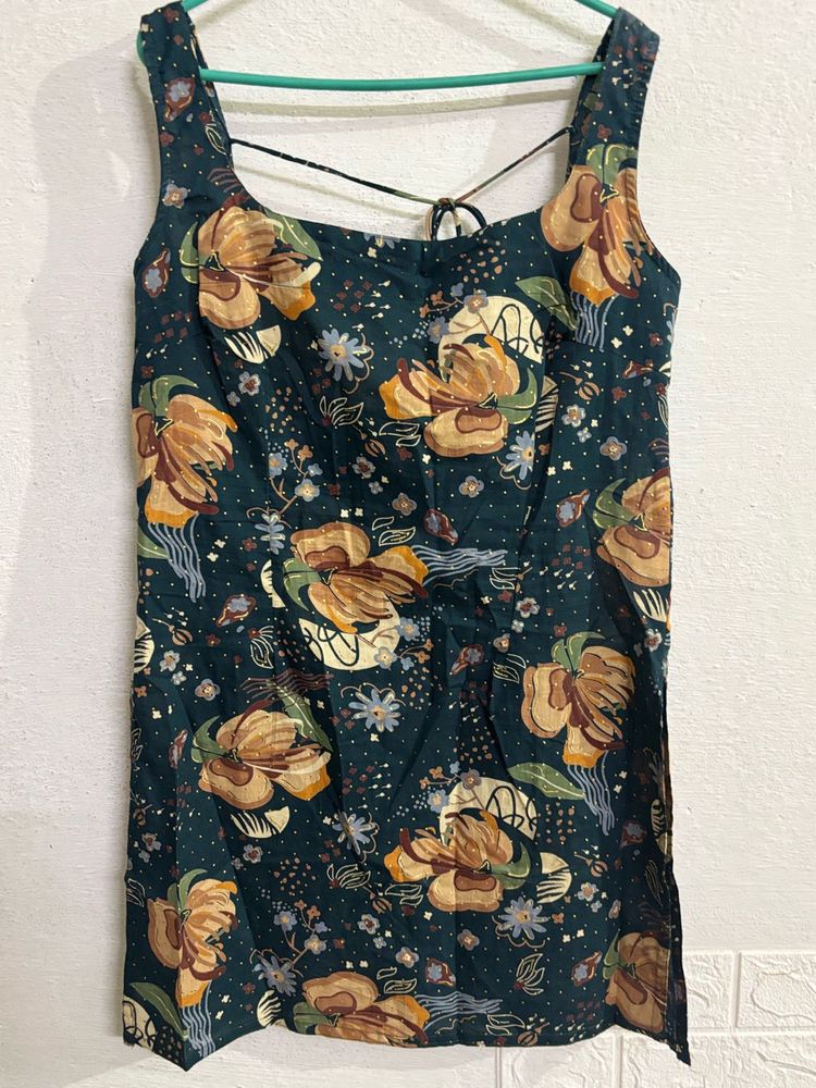 Dark Floral Print Mini Dress