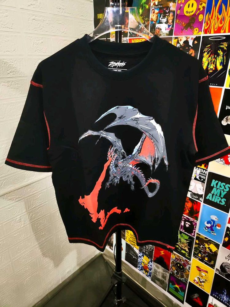BOXY FIT DRAGON PRINTED OVERSIZE TEE 🦖🔥😎