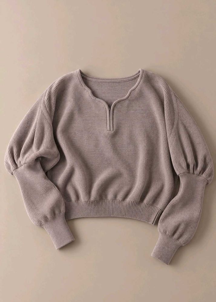 TAUPE PUFF SLEEVE KNIT CROPPED SWEATER