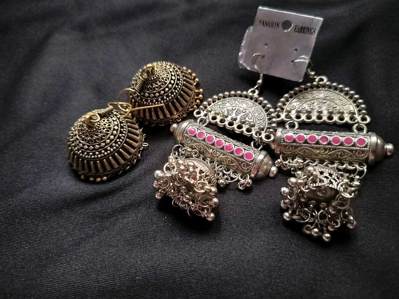 Set of 2 Antique Oxidized Jhumka Earrings