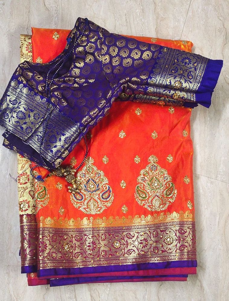 Vibrant Orange Saree with Blouse